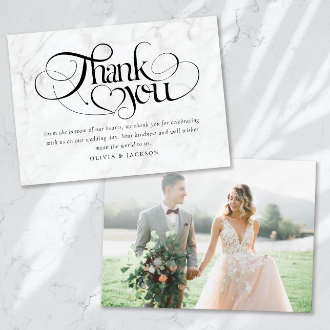 Marble Calligraphy Script Photo Wedding Thank You Card (Creator Uploaded)