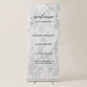 Marble Calligraphy Script Wedding Welcome Retractable Banner