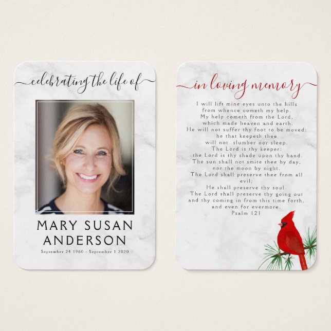 Marble Cardinal Photo Memorial Prayer Card (Front & Back)