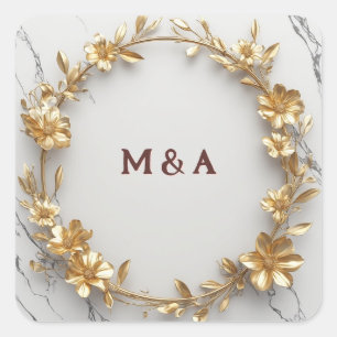 Marble Centre Gold Floral Wreath Label ✨