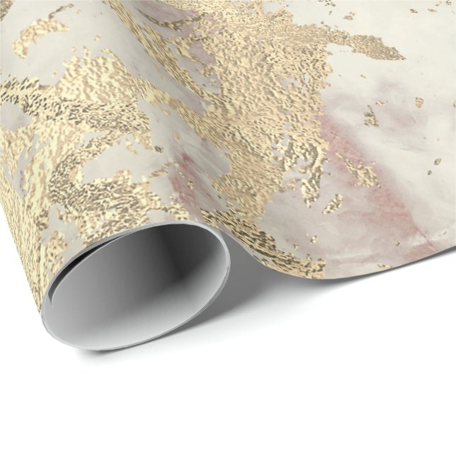 Marble Champaigne Gold Grey Rose Metal Stroke Wrapping Paper (Roll Corner)