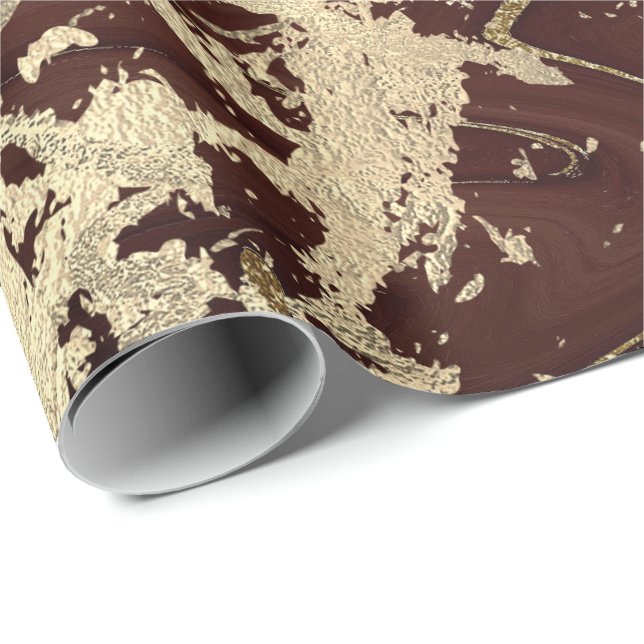 Marble Champaigne Gold Sepia Burguny Metal Strokes Wrapping Paper (Roll Corner)