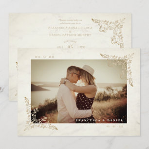 Marble Chic Golden Lace Romantic Couple Wedding Invitation