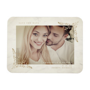 Marble Chic Golden Lace Romantic Couple Wedding Magnet