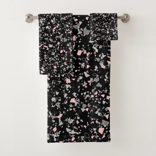 Marble chips stone shapes pieces abstract textured bath towel set (Insitu)