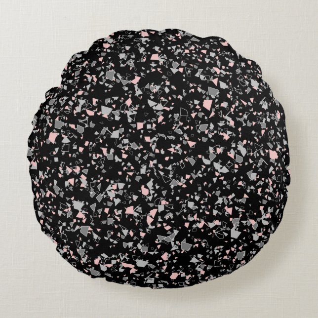 Marble chips stone shapes pieces abstract textured round cushion (Front)