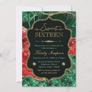 Marble Christmas Agate & Gold Glitter Sweet 16 Invitation