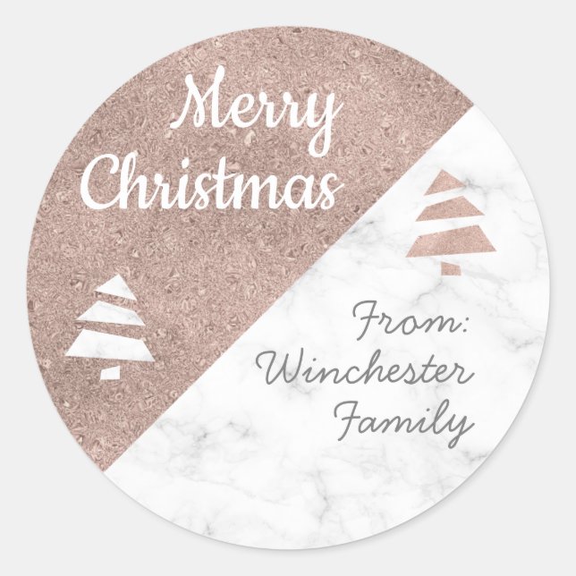 Marble Christmas Tree (Metallic: Rose-gold) Classic Round Sticker (Front)