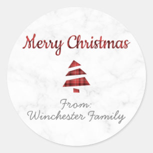Marble Christmas Tree (Tartan: Red and Black) Classic Round Sticker