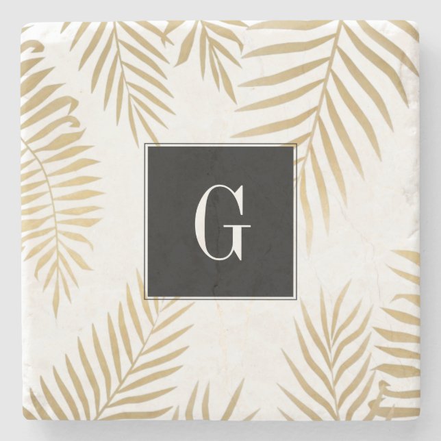 Marble Coaster Gold Leaves Initial (Front)