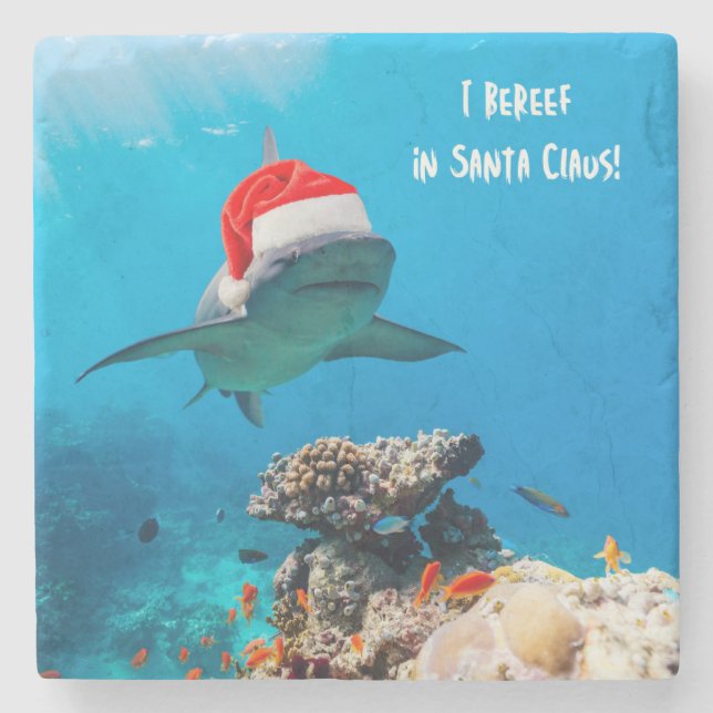 Marble Coaster, Shark Christmas Stone Coaster (Front)