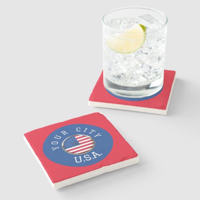 Marble Coaster - USA Personalised - Add City Name (Side)