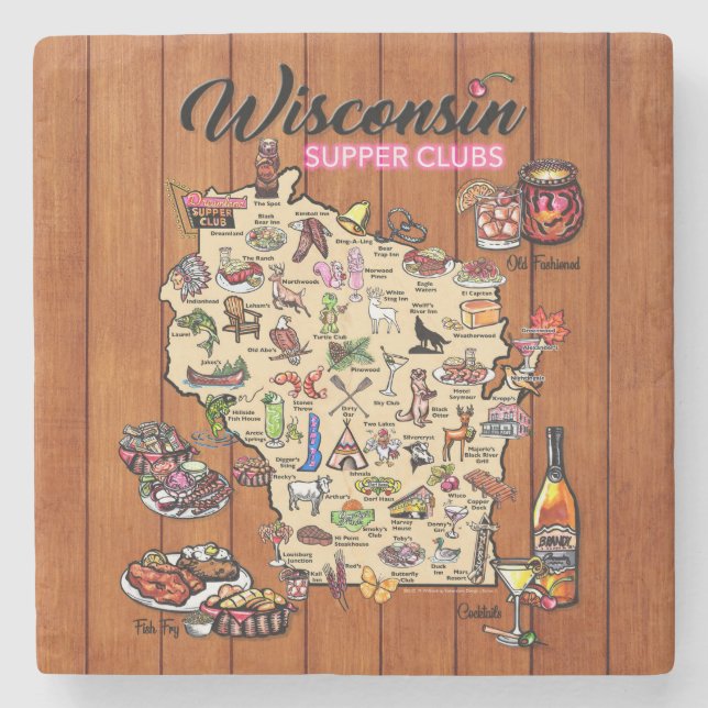 Marble Coaster - Wisconsin Supper Club Map (Front)