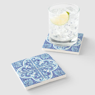 Marble coaster with ceramic tiles majolica design
