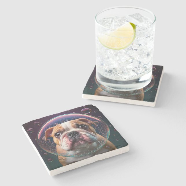Marble Coaster with square Bulldog images (Side)