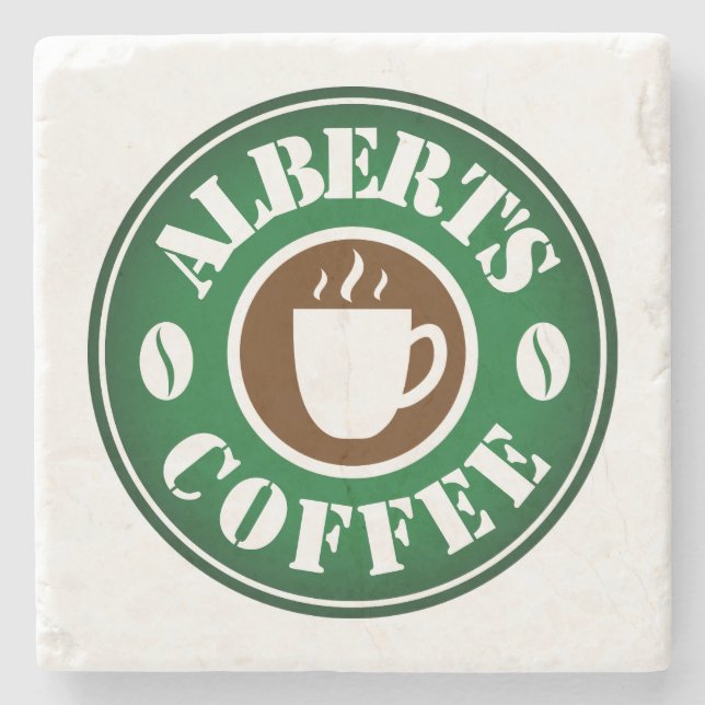 Marble coasters with custom coffee bean logo (Front)