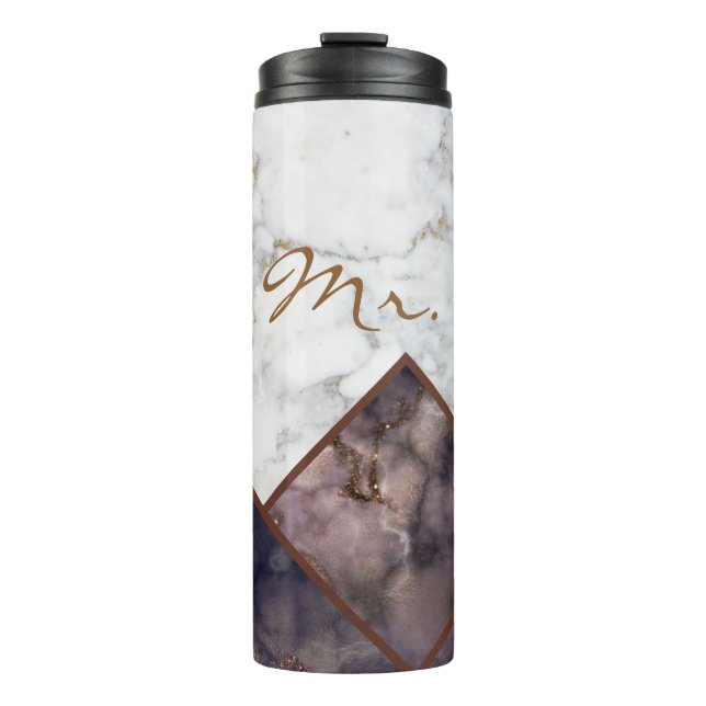 Marble Colour Block Black and White Mountain Range Thermal Tumbler (Front)