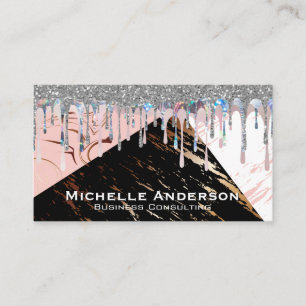 Marble Colour Blocks   Glitter Shimmer Drip Business Card