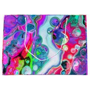 Marble Colourful Fluid Art  Birthday Large Gift Bag