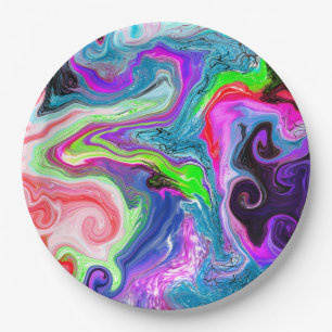 Marble Colourful Fluid Art   Paper Plate