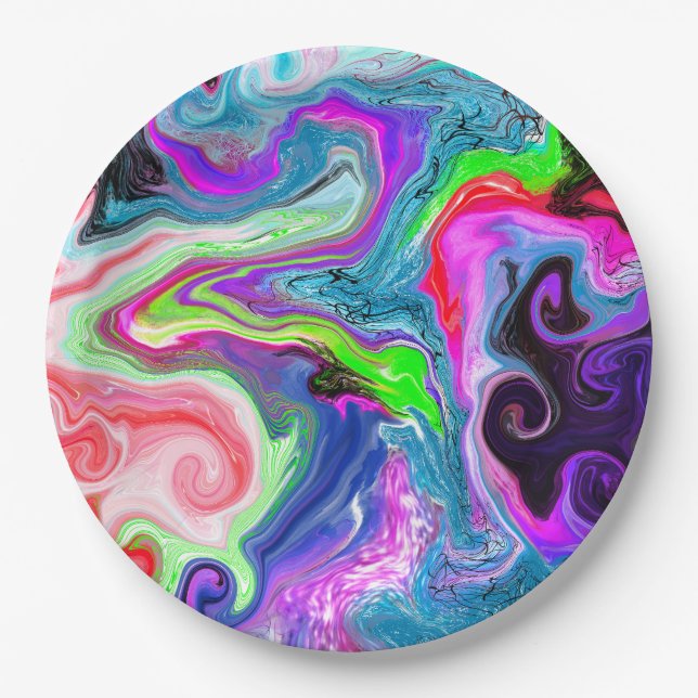 Marble Colourful Fluid Art   Paper Plate (Front)