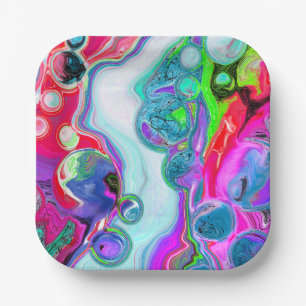 Marble Colourful Fluid Art  Paper Plate