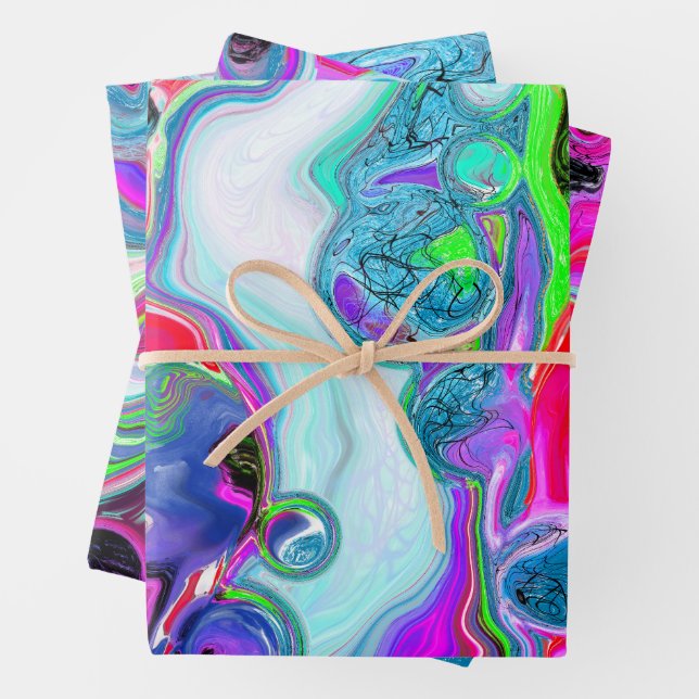 Marble Colourful Fluid Art   Wrapping Paper Sheet (In situ)
