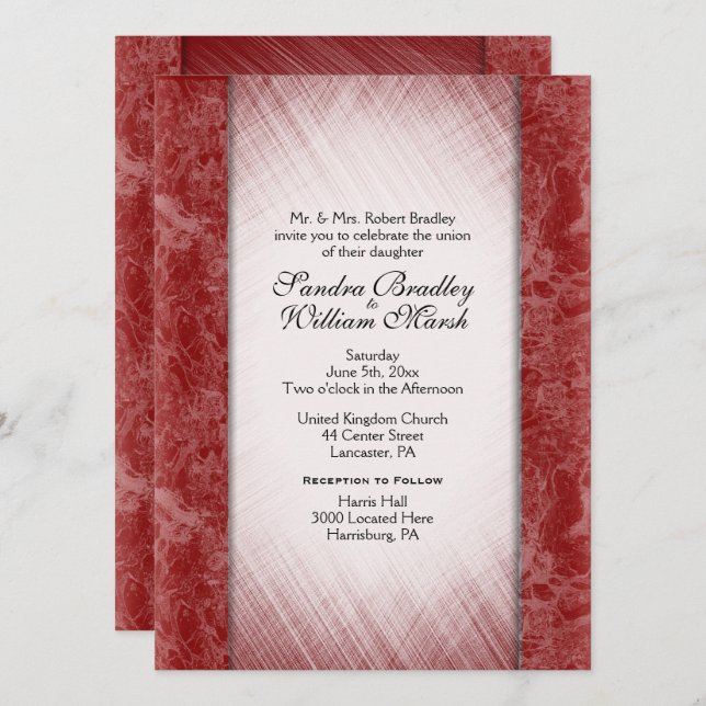Marble Column Classy Burgundy Wedding Invitations (Front/Back)