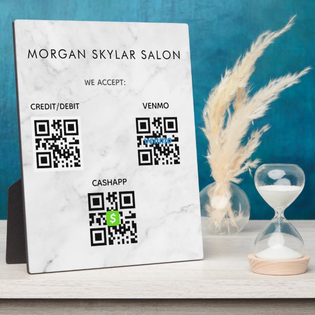 Marble Contactless QR Code Scan to Pay Sign Plaque (Side)