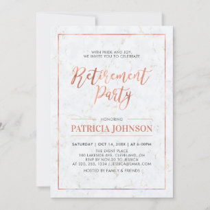Marble & Copper Frame   Modern Retirement Party Invitation