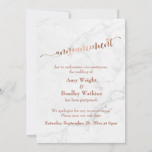 Marble Copper Postponed Wedding "Announcement" Invitation