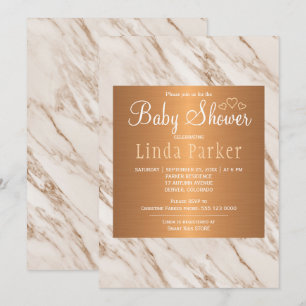 Marble copper trendy chic monogram baby shower invitation