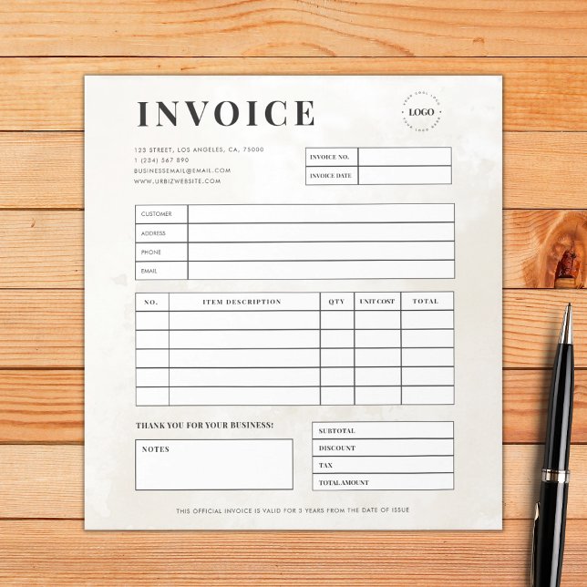 Marble Custom Logo Small Business Invoice Receipt Notepad (Creator Uploaded)