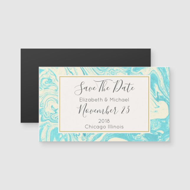 Marble Design in Turquoise Wedding Save The Date (Front/Back)
