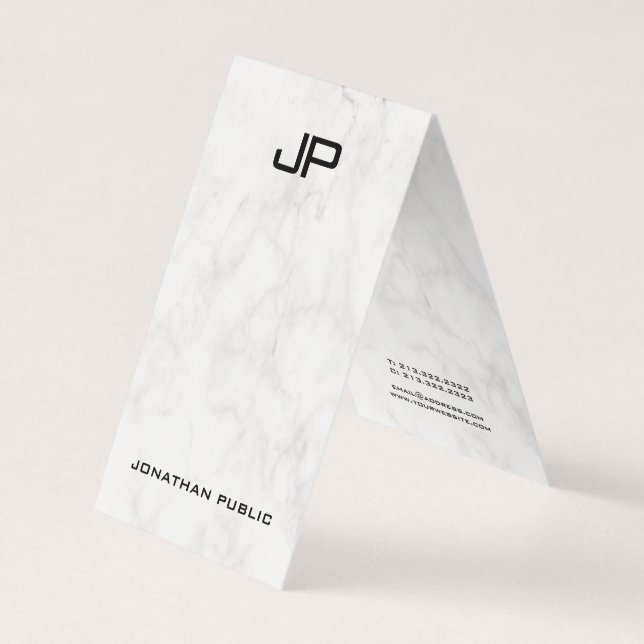 Marble Design Modern Monogram Elegant Clean Folded Business Card (Front)