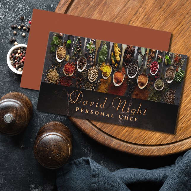 Marble Design Spoon Spices Food Chef Catering   Business Card (Creator Uploaded)