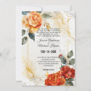Marble Dreams: Orange Rose Elegance Collection Inv Invitation