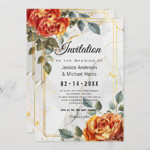 Marble Dreams: Orange Rose Elegance Collection Invitation