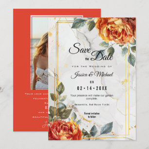 Marble Dreams: Orange Rose Elegance Collection Save The Date