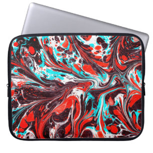 marble ebru colourful acrylic pouring pattern back laptop sleeve