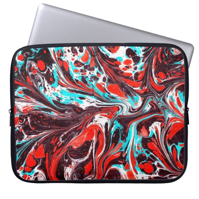 marble ebru colourful acrylic pouring pattern back laptop sleeve (Front)