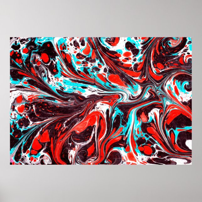 marble ebru colourful acrylic pouring pattern back poster (Front)