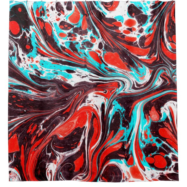marble ebru colourful acrylic pouring pattern back shower curtain (Front)
