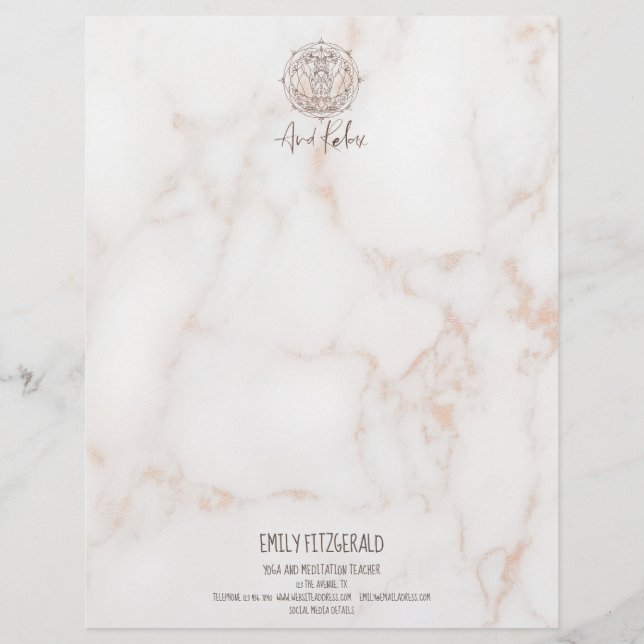 Marble Effect Meditation Mandala And Relax Quote Custom Letterhead (Front)