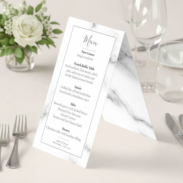 Marble effect petals wedding reception menu (Marble effect petals wedding reception menu.)