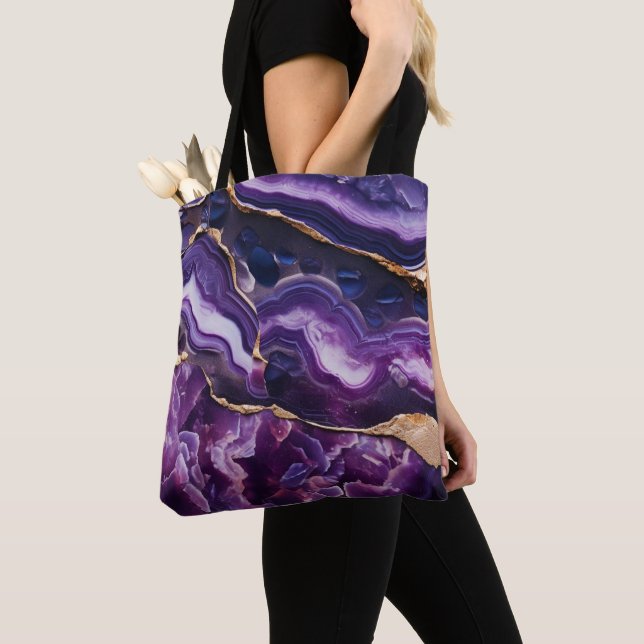 Marble effect purple all over print tote bag (Close Up)