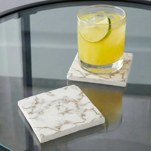 Marble effect stone coaster (Marble effect gold and white stone coaster.)