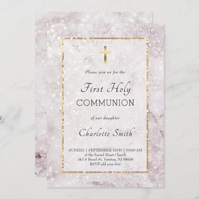 marble elegant First Communion Invitation (Front/Back)