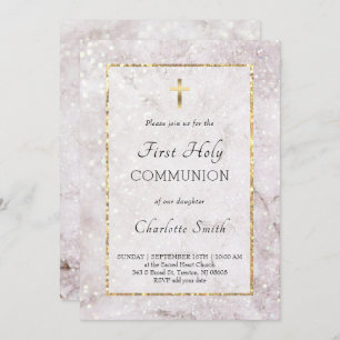 marble elegant First Communion Invitation