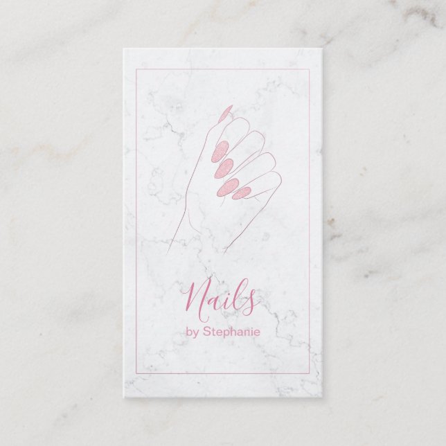 Marble Elegant Rose Gold Glitter Nail Art Manicure Business Card (Front)